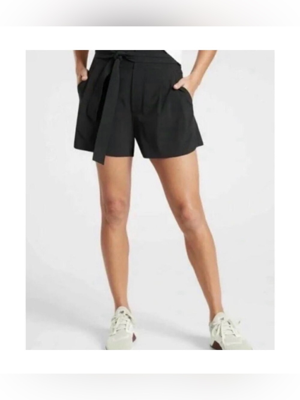 Athleta Skyline Shorts Paperbag Waist Tie Pleated High Waisted Black Size 6